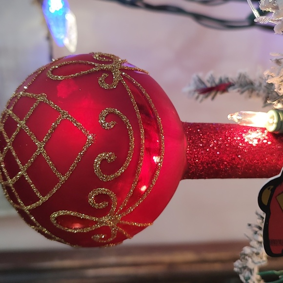 Double Ball Tree Topper Final Gold Glitter Satin Red Paintes Base - Picture 5 of 11